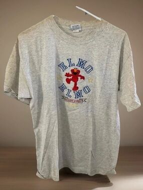 Vintage Sesame Street Elmo Embroidered T Shirt XL Gray Blitzz NY Tee